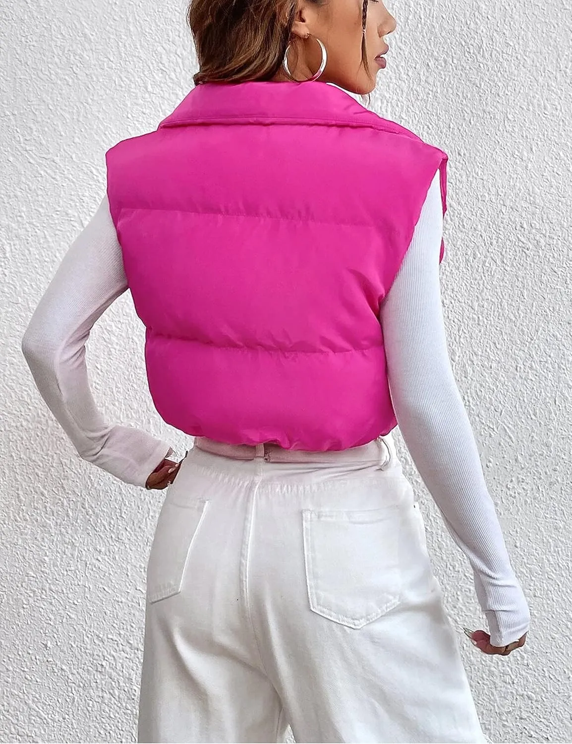 Daacee Women's Lightweight Winter Crop Puffer Vest Warm Sleeveless Zip Up Stand Collar Padded Gilet
