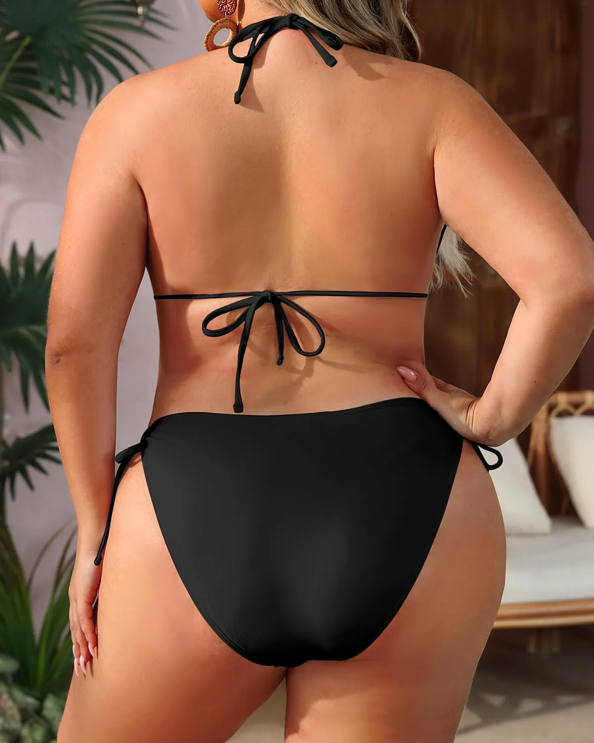 Daci Women Plus Size Triangle Bikini Sets Two Piece Double Straps Halter Swimsuit Side Tie String Sexy Bathing Suits