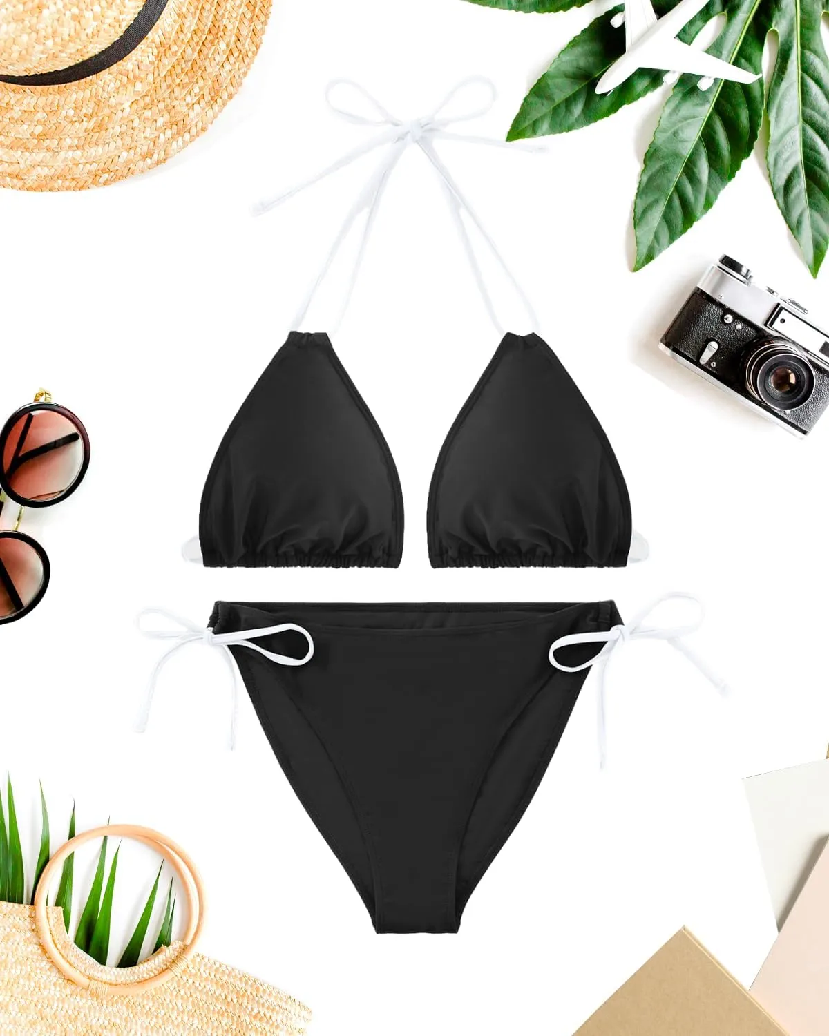Daci Women Plus Size Triangle Bikini Sets Two Piece Double Straps Halter Swimsuit Side Tie String Sexy Bathing Suits