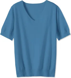 DAIMIDY Women's Short Sleeve V Neck Sweaters Casual Summer Sweater Lightweight Knit Pullover Tops