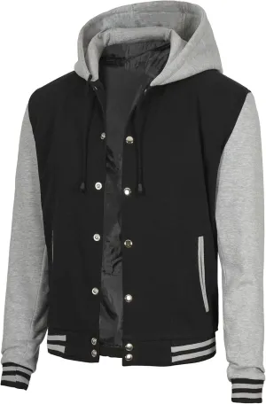 Decrum Hooded Varsity Jacket Men - High School Letterman Bomber Style Hoodie Baseball Jackets for Men