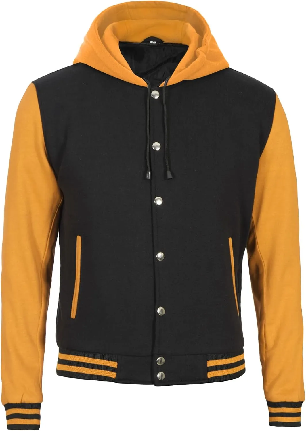 Decrum Hooded Varsity Jacket Men - High School Letterman Bomber Style Hoodie Baseball Jackets for Men
