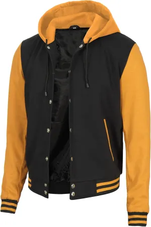 Decrum Hooded Varsity Jacket Men - High School Letterman Bomber Style Hoodie Baseball Jackets for Men