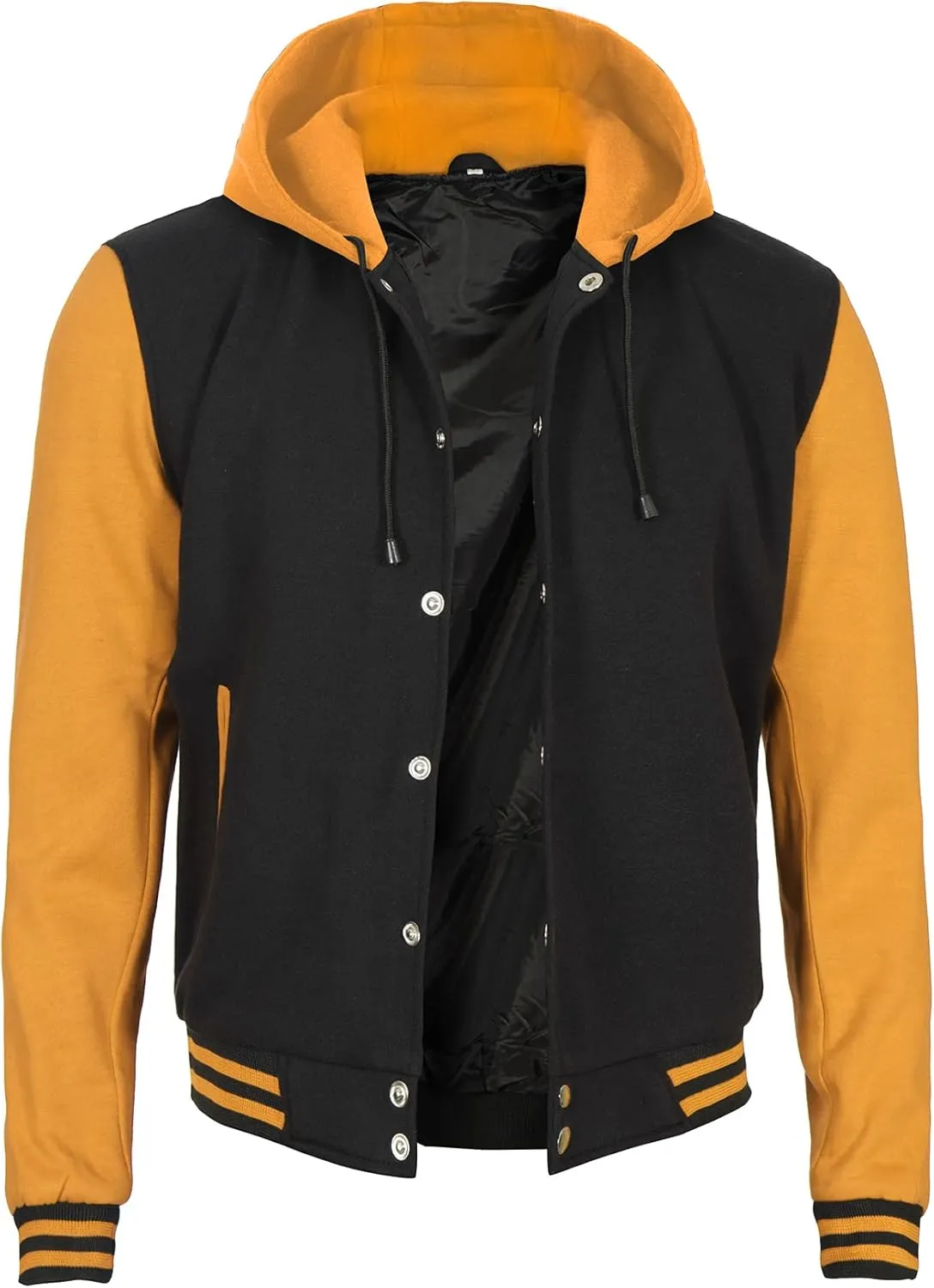 Decrum Hooded Varsity Jacket Men - High School Letterman Bomber Style Hoodie Baseball Jackets for Men