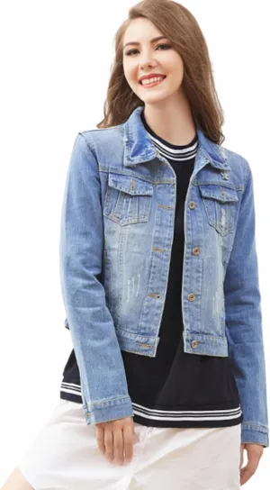 Denim Jacket For Women Jean Cropped Jacket Light Weight Soft Coat Fitted Thin Top Trendy Shacket