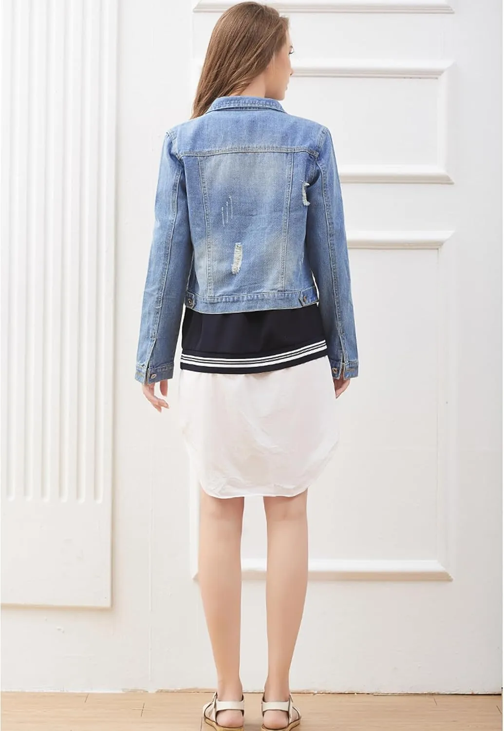 Denim Jacket For Women Jean Cropped Jacket Light Weight Soft Coat Fitted Thin Top Trendy Shacket