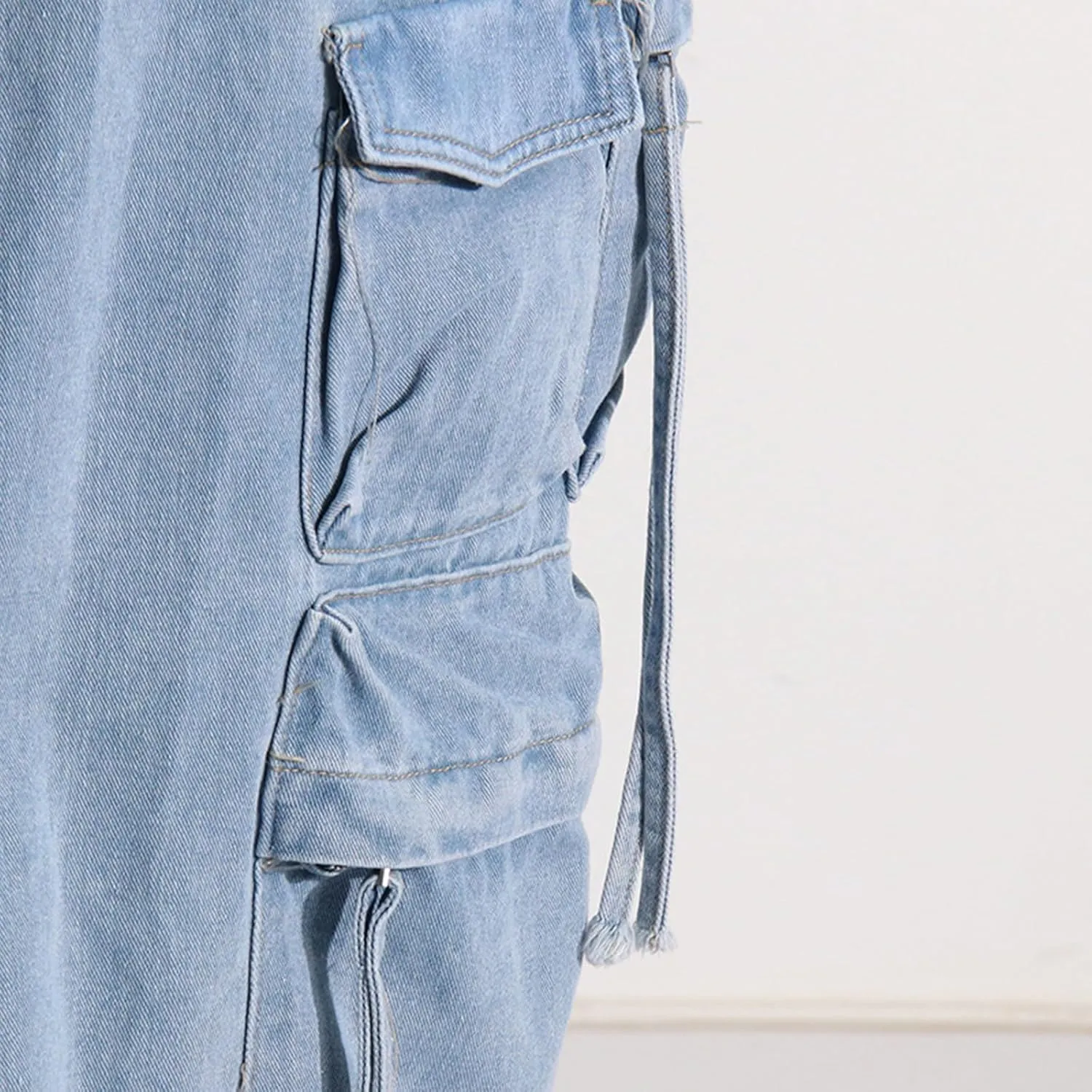 Denim Midi Skirt Women Y2K Casual High Waisted Slit Multiple Pockets Jean Cargo Skirt Pencil Skirt