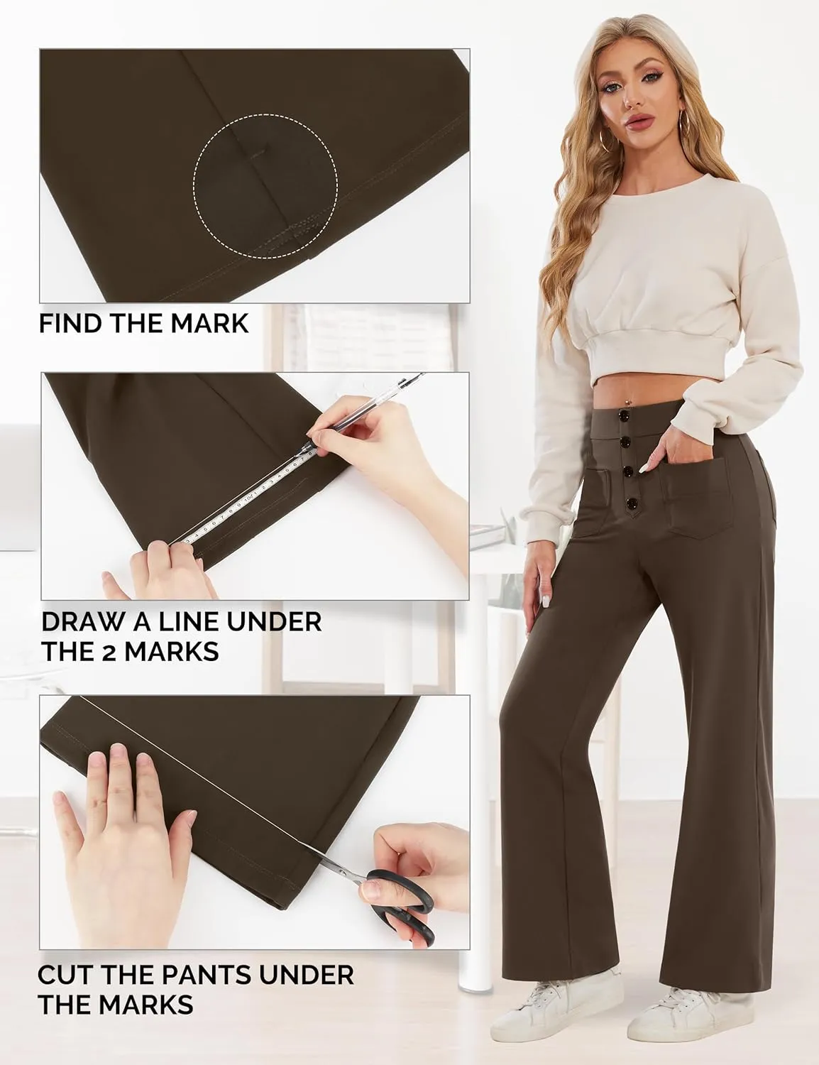 Desol Women's Straight Leg Pants High Waisted Button Stretchy Work Pants Business Casual Work Trousers with Multiple Pockets