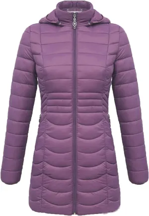 DGHM-JLMY Women's Zipper Hooded Detachable Cotton-Padded Jacket Long Quilted Winter Coat Thicken Puffer Jacket