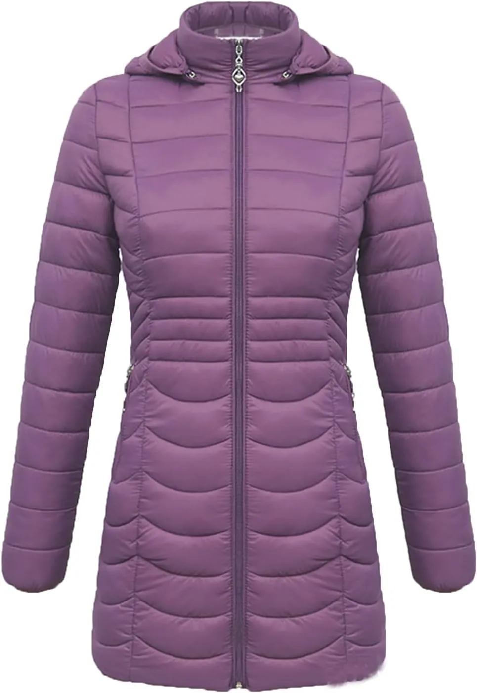 DGHM-JLMY Women's Zipper Hooded Detachable Cotton-Padded Jacket Long Quilted Winter Coat Thicken Puffer Jacket