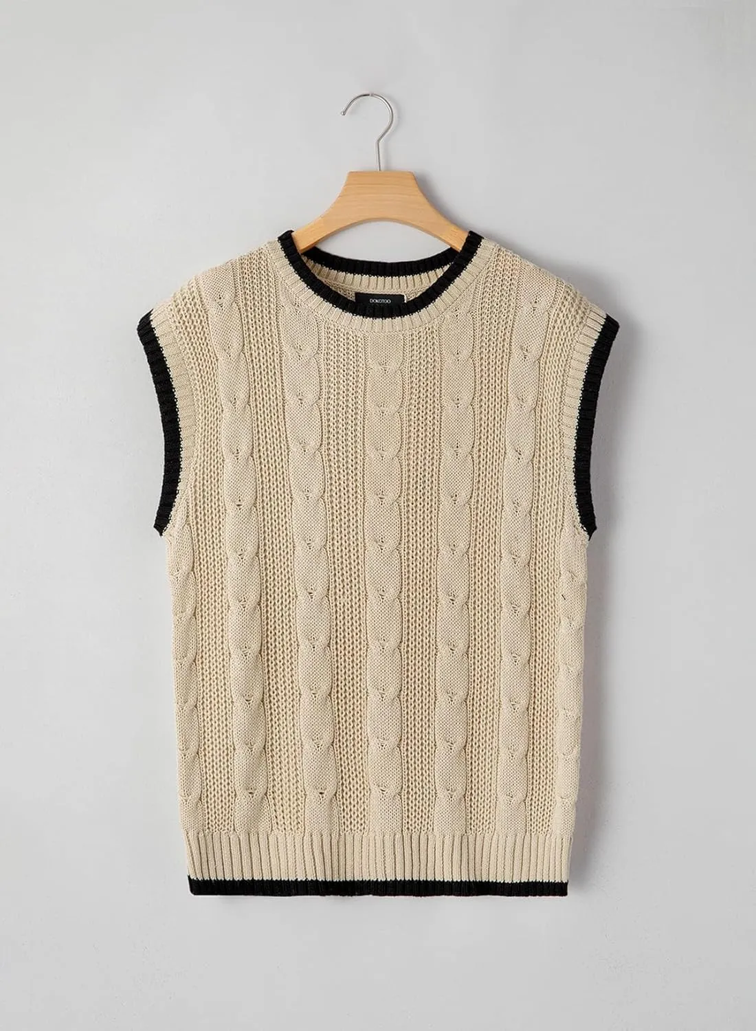 Dokotoo Tank Tops for Women Round Neck Cap Sleeve Color Block Cable Knit Womens Tank Tops Sweater Vest Women
