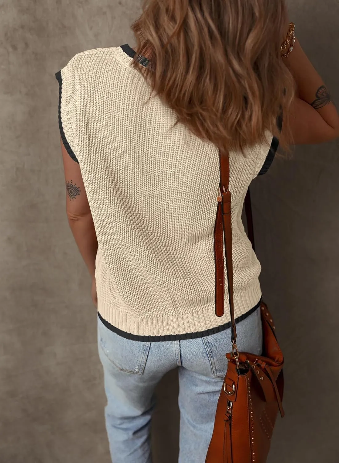 Dokotoo Tank Tops for Women Round Neck Cap Sleeve Color Block Cable Knit Womens Tank Tops Sweater Vest Women