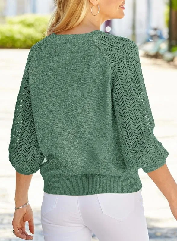 Dokotoo Women's Casual V-Neck Long Sleeve Sweaters Solid Color Pullover Knit Sweater Jumper Tops