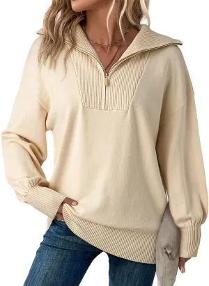Dokotoo Womens Oversized Sweatshirt Long Sleeve 1/4 Zip Pullover Polo V-Neck Fall Sweaters for Women 2024