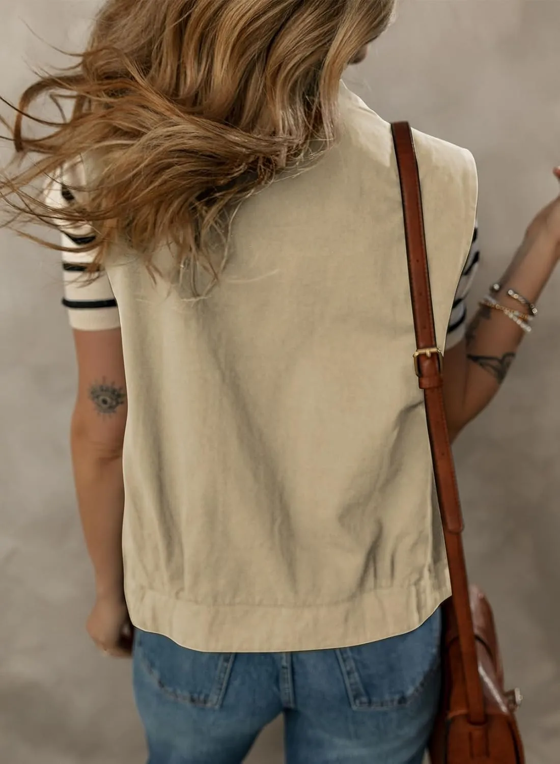 Dokotoo Womens Vests Outerwear Button-Down Lapel Collar Elastic Hem Lightweight Spring Waistcoat Sleeveless Jacket Cargo Vest