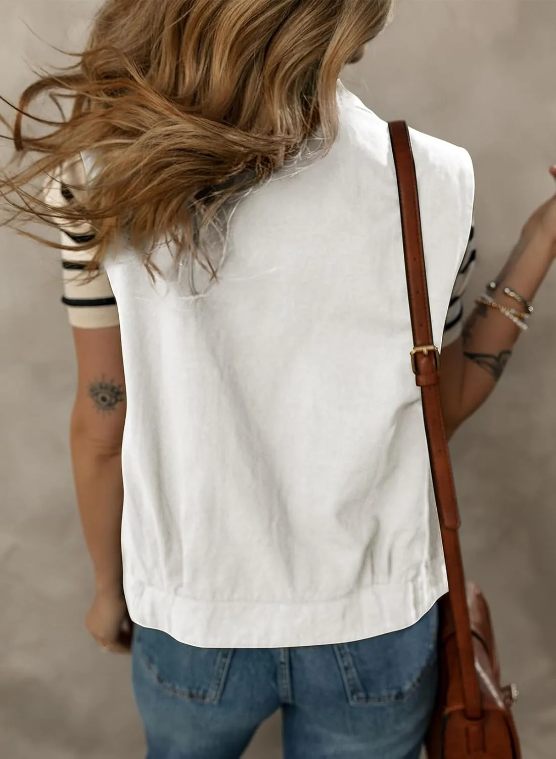 Dokotoo Womens Vests Outerwear Button-Down Lapel Collar Elastic Hem Lightweight Spring Waistcoat Sleeveless Jacket Cargo Vest