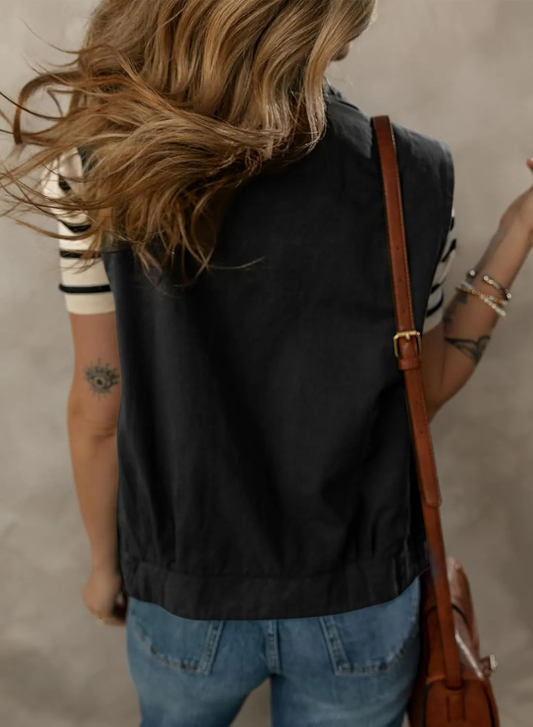 Dokotoo Womens Vests Outerwear Button-Down Lapel Collar Elastic Hem Lightweight Spring Waistcoat Sleeveless Jacket Cargo Vest