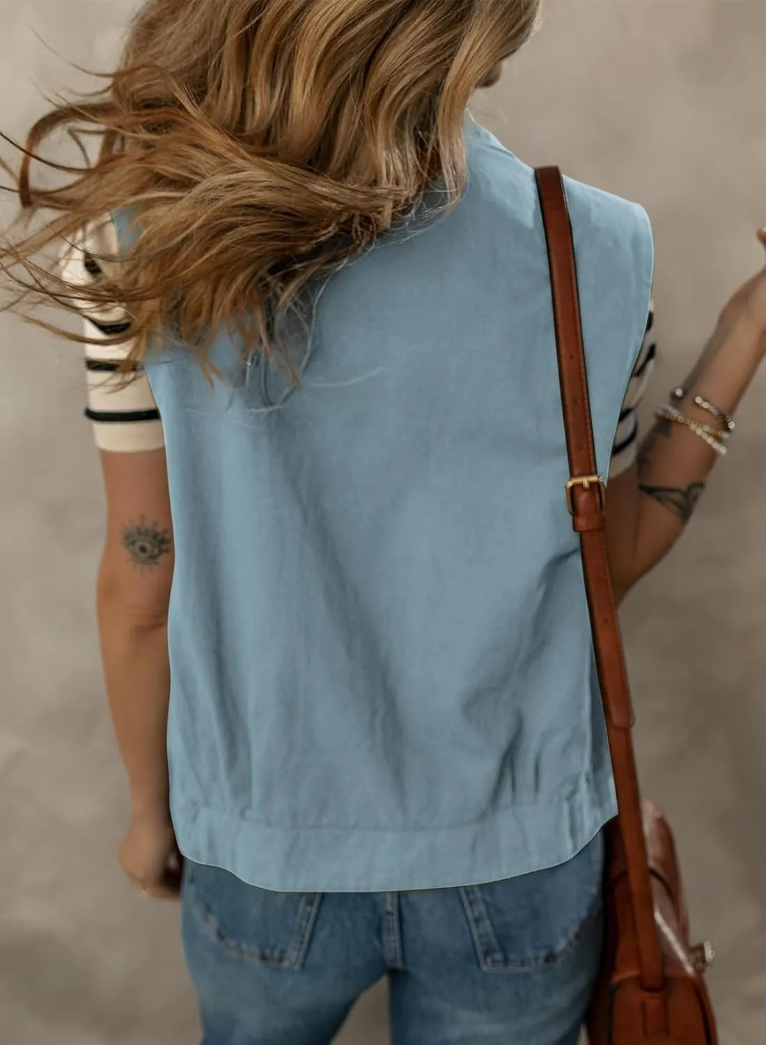 Dokotoo Womens Vests Outerwear Button-Down Lapel Collar Elastic Hem Lightweight Spring Waistcoat Sleeveless Jacket Cargo Vest