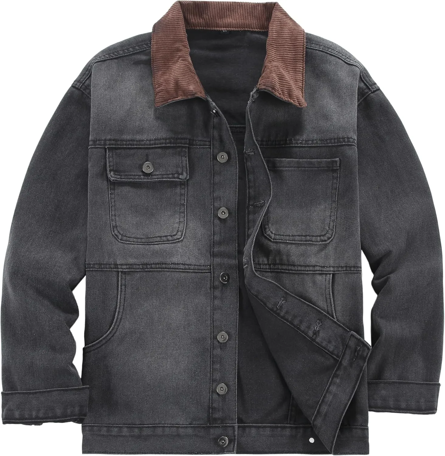DOSLAVIDA Men's Denim Jacket Classic Trucker Jean Coat Lightweight Casual Wash Distressed Outwear Tops