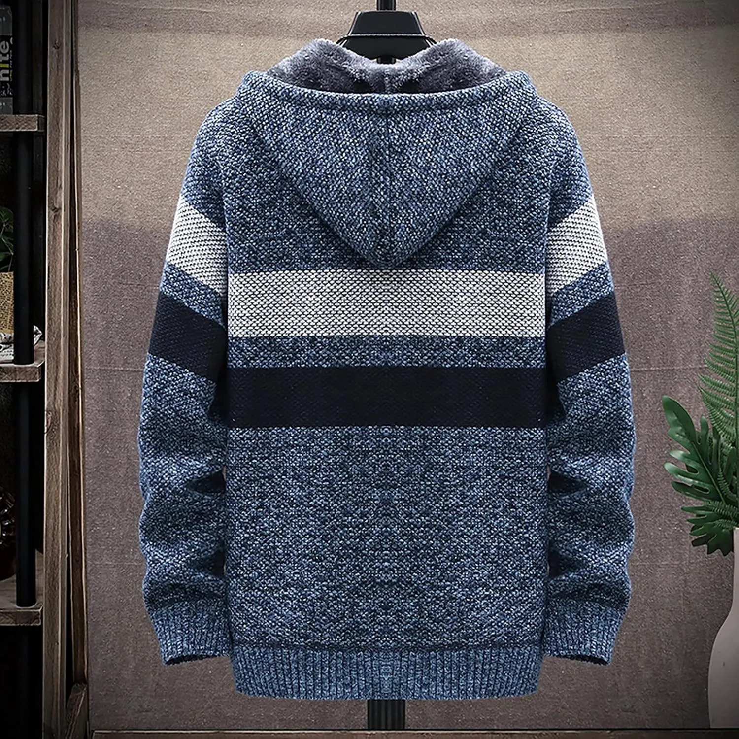 DuDubaby Men Hoodies for Men Fall and Winter Casual Sweater Jacket Warm Knit Sweater Hooded Hoodie
