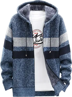 DuDubaby Men Hoodies for Men Fall and Winter Casual Sweater Jacket Warm Knit Sweater Hooded Hoodie