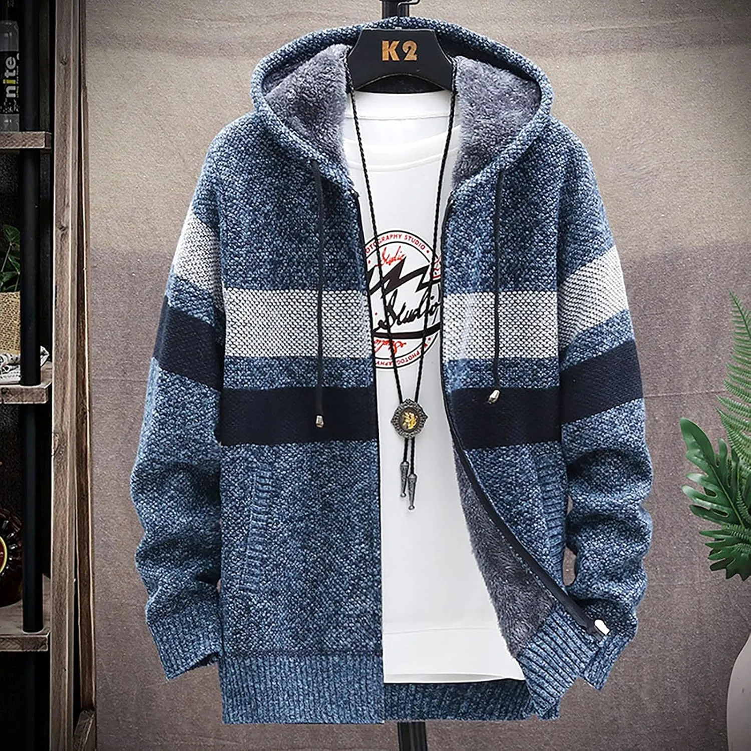 DuDubaby Men Hoodies for Men Fall and Winter Casual Sweater Jacket Warm Knit Sweater Hooded Hoodie
