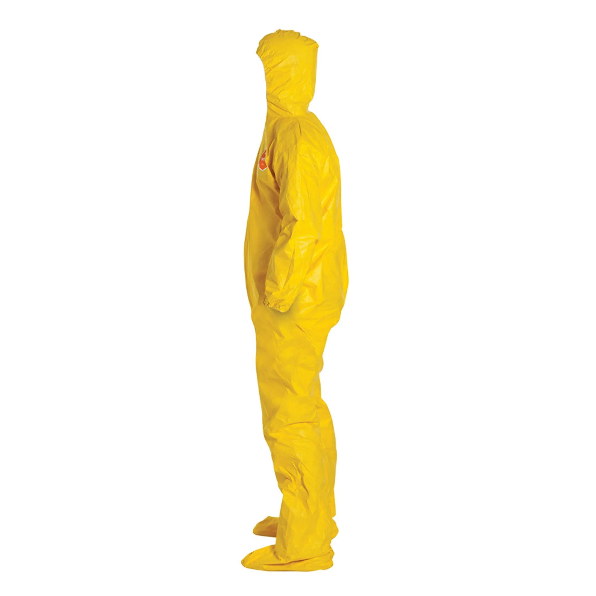 DuPont Tychem 2000 QC122SYL Chemical Protective Coverall with Hood, Elastic Wrists, Attached Socks, 10 Mil, Yellow, Case of 12
