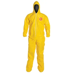 DuPont Tychem 2000 QC122SYL Chemical Protective Coverall with Hood, Elastic Wrists, Attached Socks, 10 Mil, Yellow, Case of 12