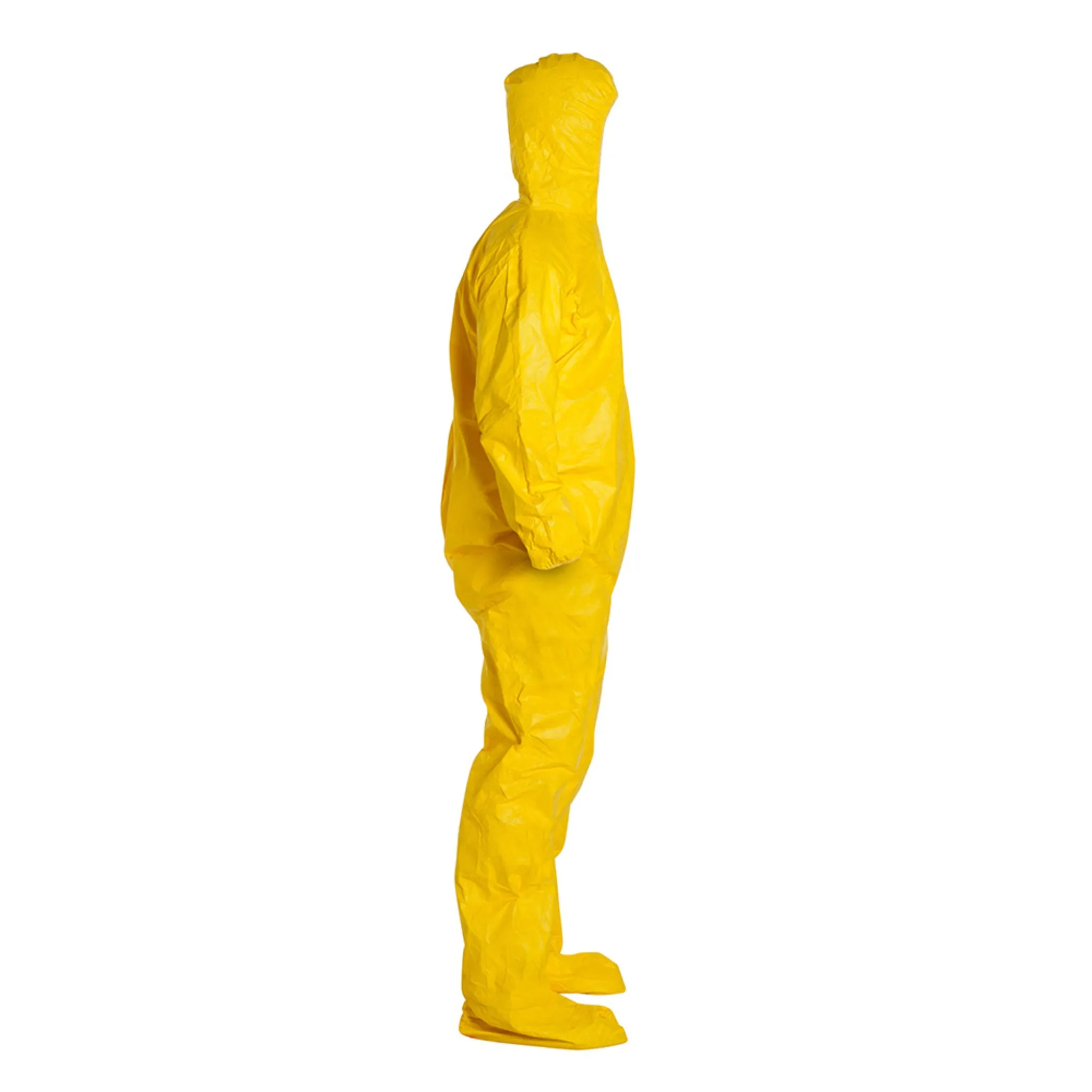DuPont Tychem 2000 QC122SYL Chemical Protective Coverall with Hood, Elastic Wrists, Attached Socks, 10 Mil, Yellow, Case of 12