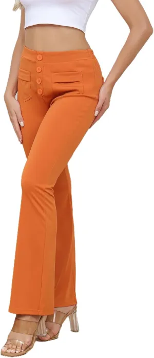 ECHOINE Womens Casual High Waisted Stretchy Bootcut Dress Pants Button Business Work Trousers with Multiple Pockets