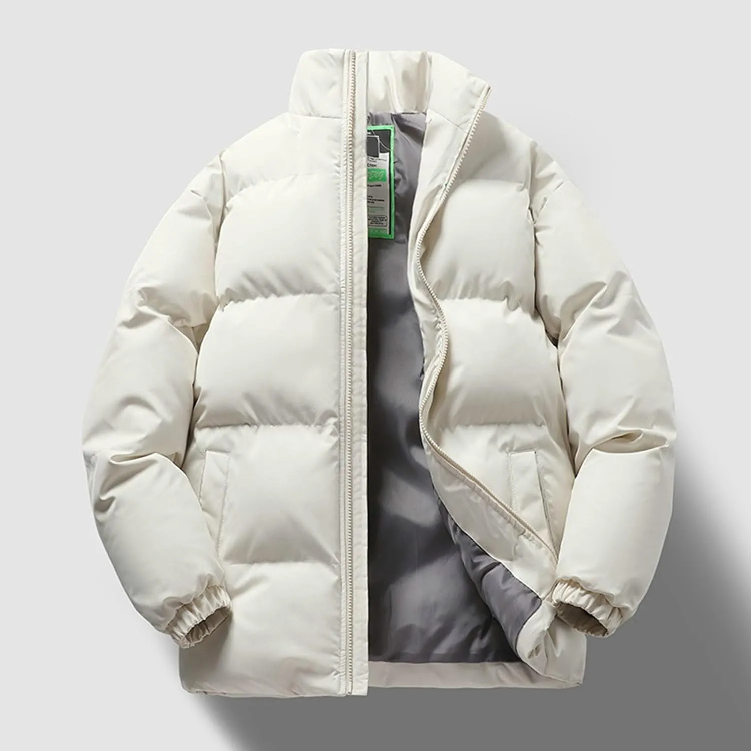 Elastic Cuff Cotton Coat Unisex Winter with Multiple Pockets Wind-resistant Design Thick Padded Stand Collar Neck