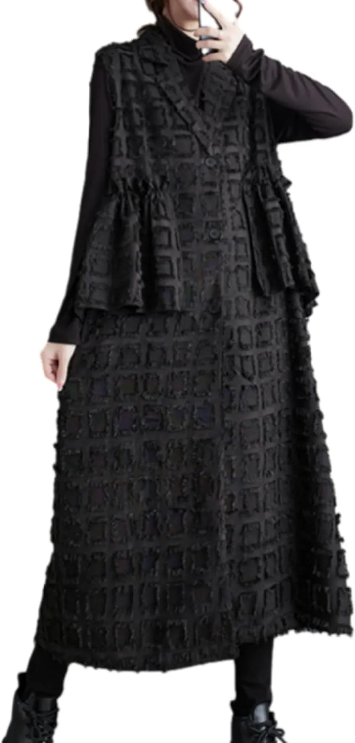 ellazhu Women's Funky Lapel Collar Cardigan Vest Solid Sleeveless Open Front Outerwear GZ28