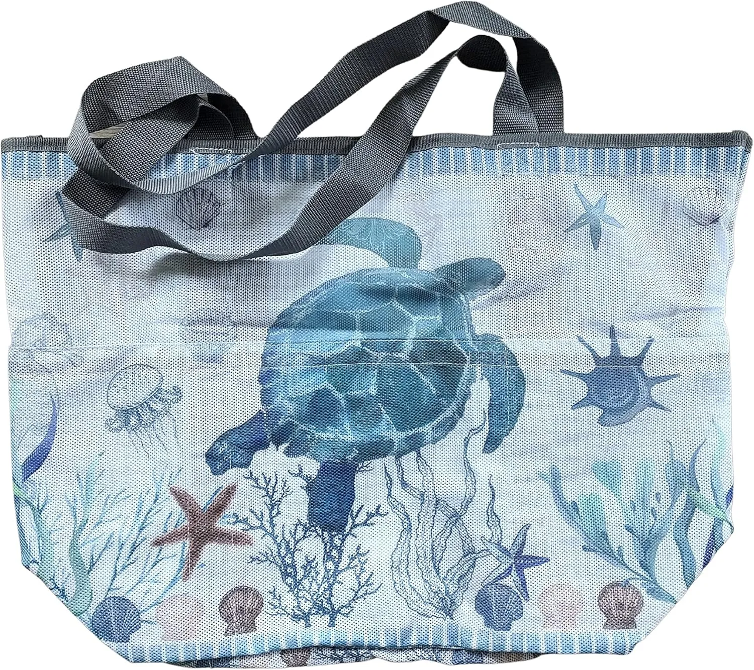Extra Large Beach Themed Patterned 7 Pocket Mesh Sandproof Water Resistant Beach Bag