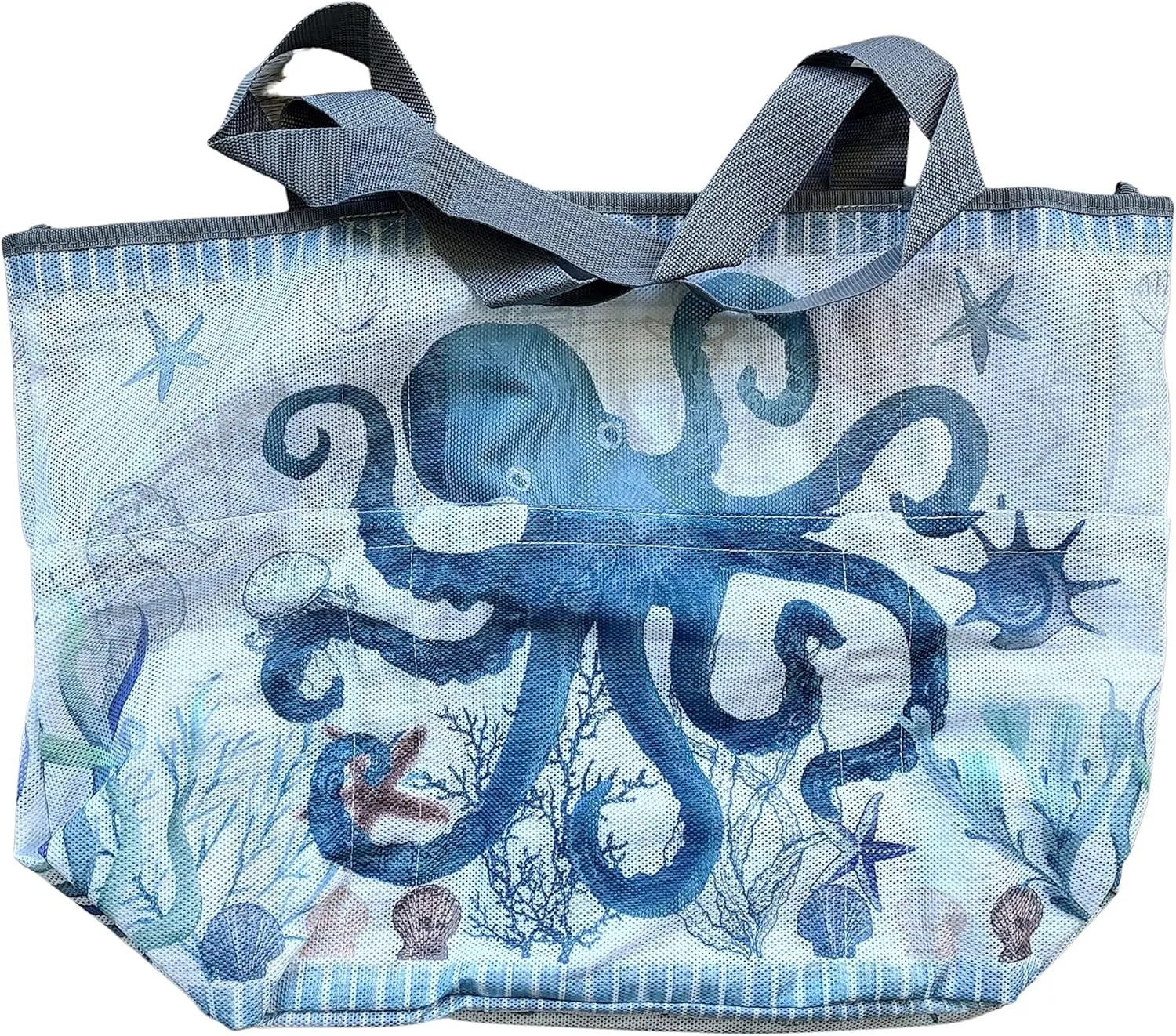 Extra Large Beach Themed Patterned 7 Pocket Mesh Sandproof Water Resistant Beach Bag