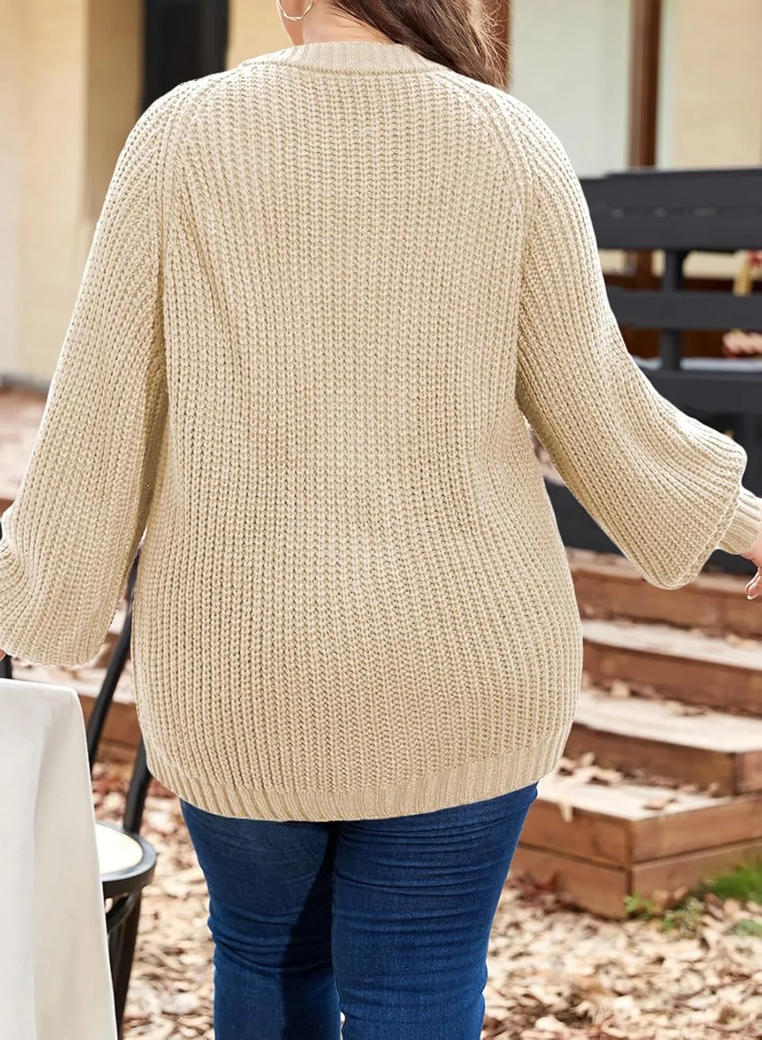 Eytino Womens Plus Size Cardigan Sweater Long Sleeve Button Down Chunky Knit Open Front Cardigans Outwear(1X-5X)