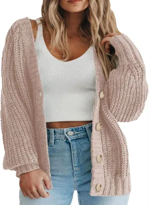 Eytino Womens Plus Size Cardigan Sweater Long Sleeve Button Down Chunky Knit Open Front Cardigans Outwear(1X-5X)
