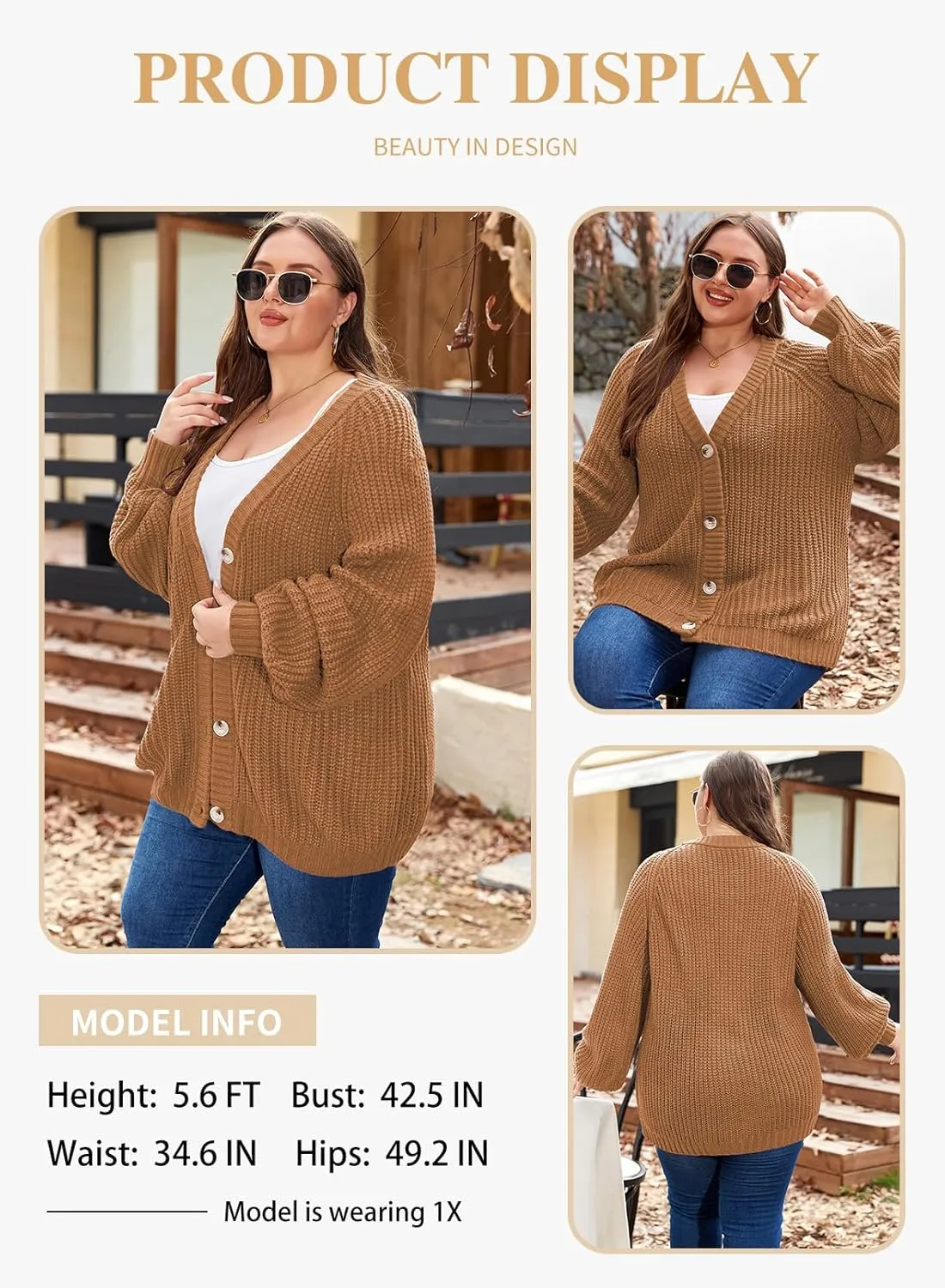 Eytino Womens Plus Size Cardigan Sweater Long Sleeve Button Down Chunky Knit Open Front Cardigans Outwear(1X-5X)