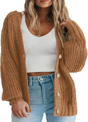 Eytino Womens Plus Size Cardigan Sweater Long Sleeve Button Down Chunky Knit Open Front Cardigans Outwear(1X-5X)