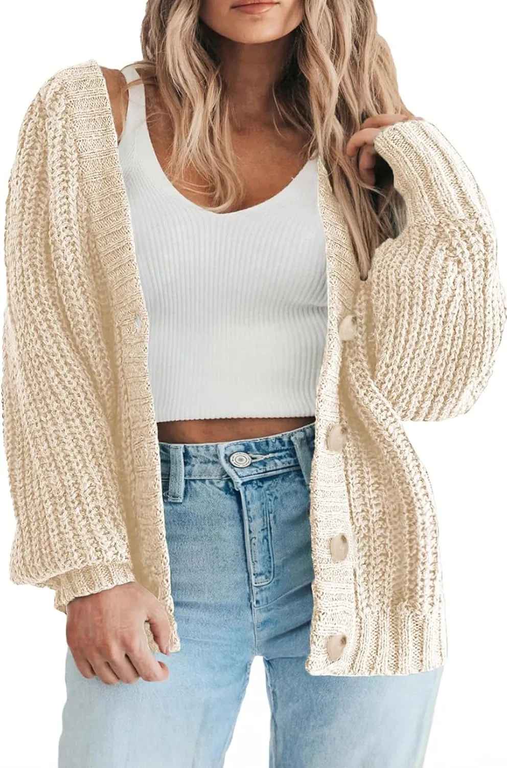 Eytino Womens Plus Size Cardigan Sweater Long Sleeve Button Down Chunky Knit Open Front Cardigans Outwear(1X-5X)