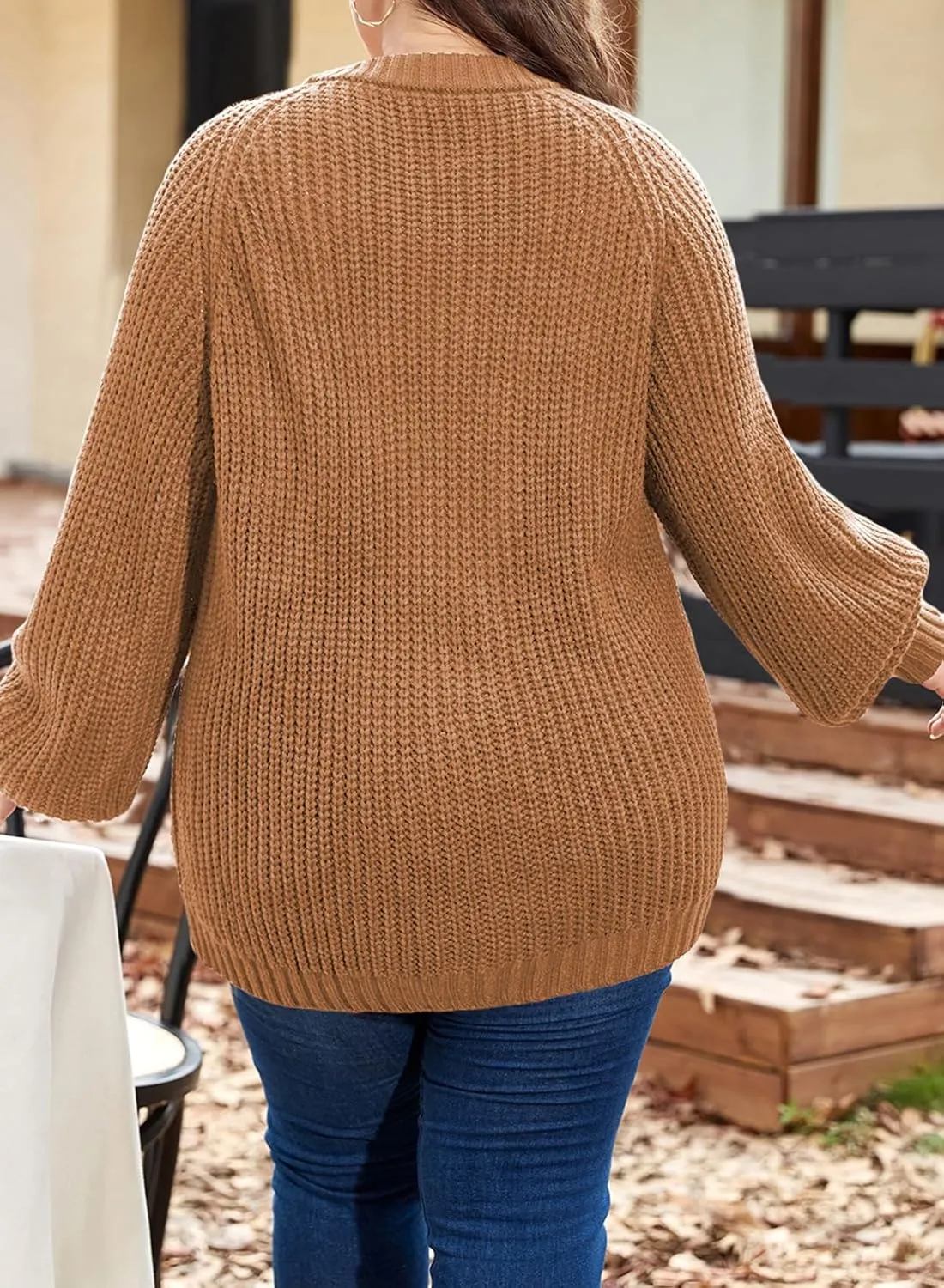 Eytino Womens Plus Size Cardigan Sweater Long Sleeve Button Down Chunky Knit Open Front Cardigans Outwear(1X-5X)