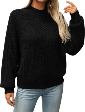 Fall Sweaters for Women Chunky Knit Turtleneck Solid Color Long Sleeve Casual Lightweight Soft Sweaters Tops