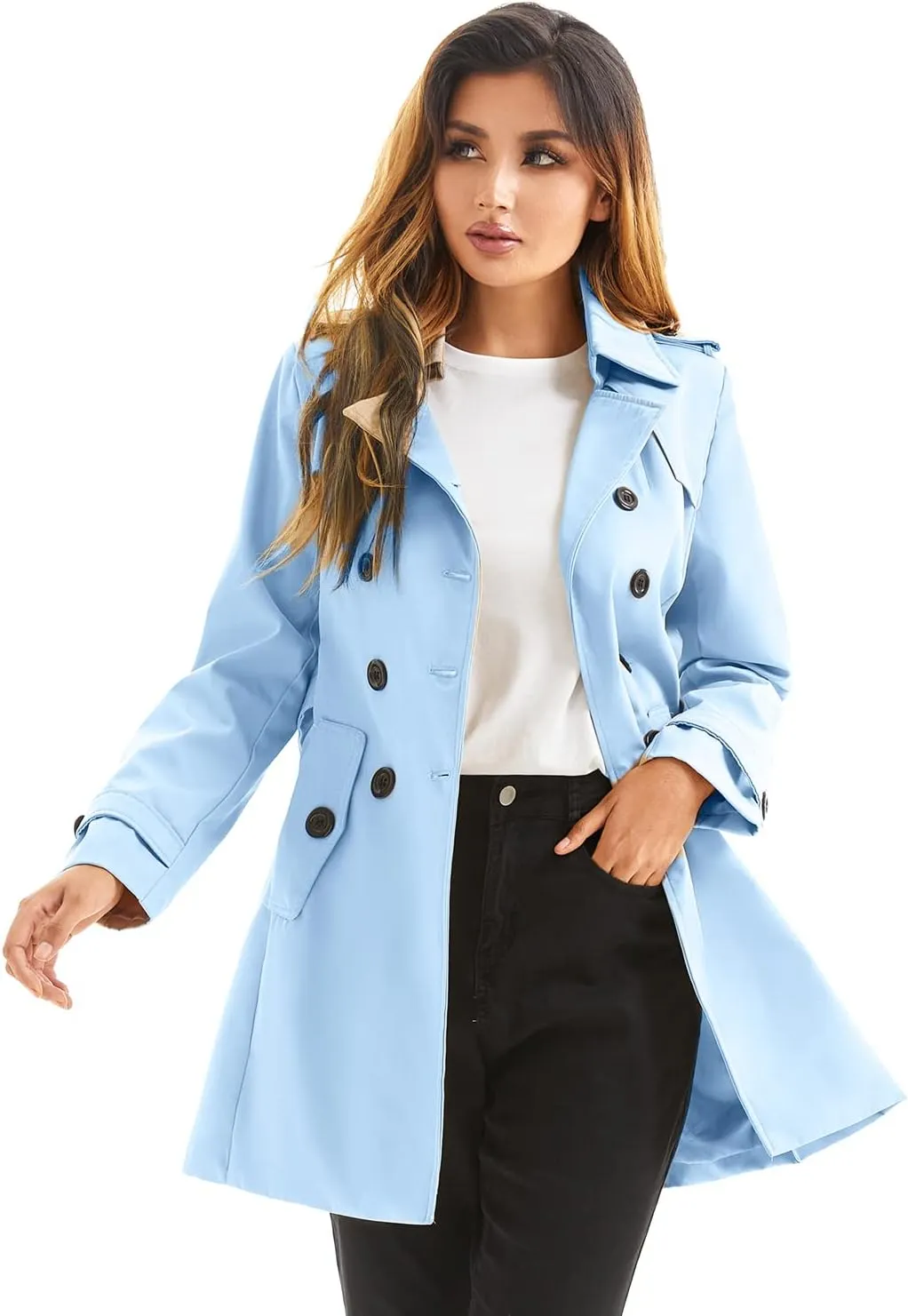 FARVALUE Women's Double Breasted Trench Coat Water Resistant Windbreaker Classic Belted Lapel Overcoat