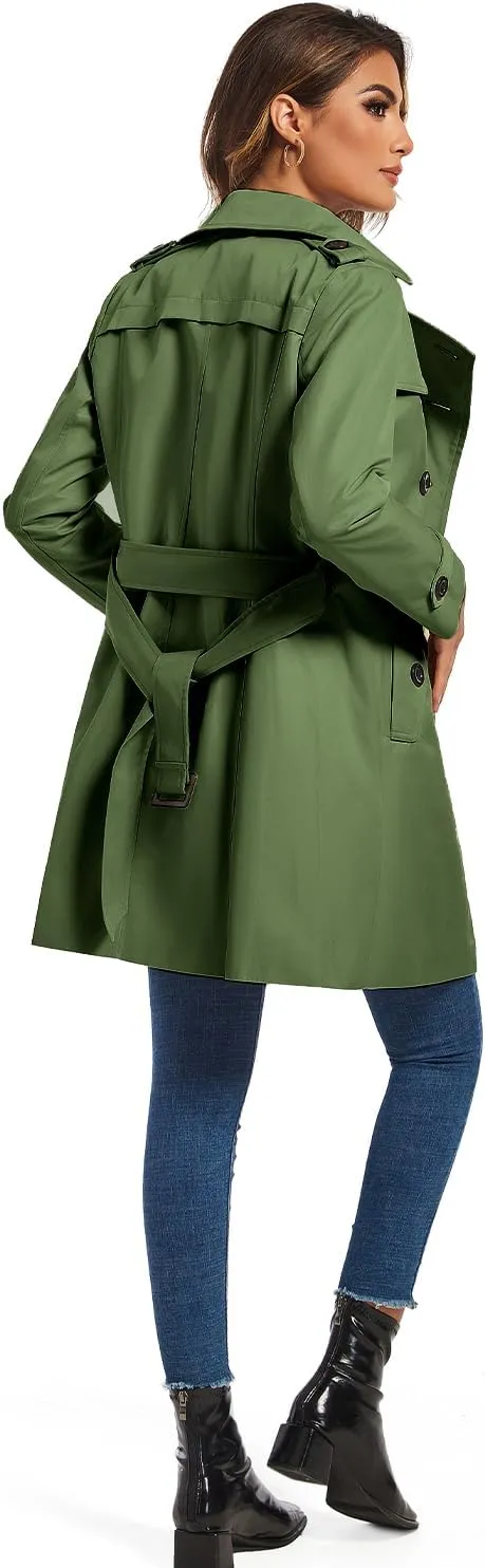 FARVALUE Women's Double Breasted Trench Coat Water Resistant Windbreaker Classic Belted Lapel Overcoat