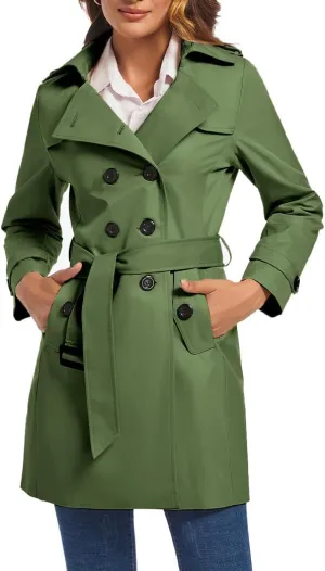 FARVALUE Women's Double Breasted Trench Coat Water Resistant Windbreaker Classic Belted Lapel Overcoat