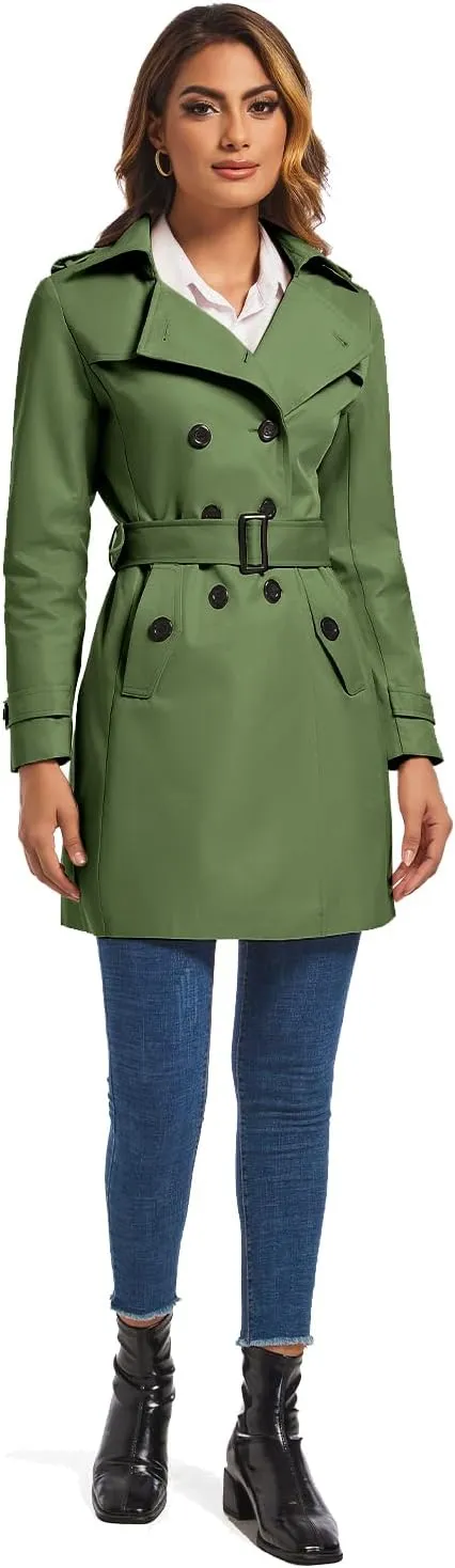 FARVALUE Women's Double Breasted Trench Coat Water Resistant Windbreaker Classic Belted Lapel Overcoat