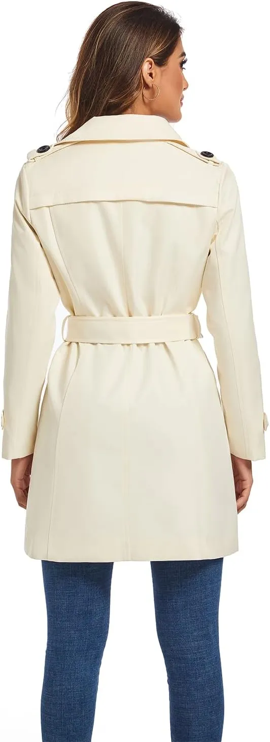 FARVALUE Women's Double Breasted Trench Coat Water Resistant Windbreaker Classic Belted Lapel Overcoat
