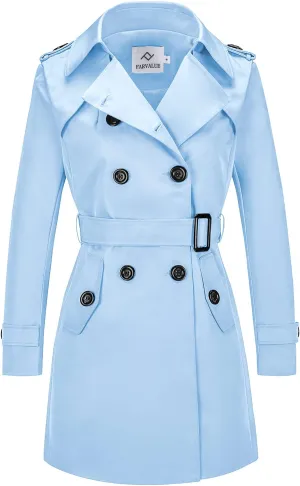 FARVALUE Women's Double Breasted Trench Coat Water Resistant Windbreaker Classic Belted Lapel Overcoat
