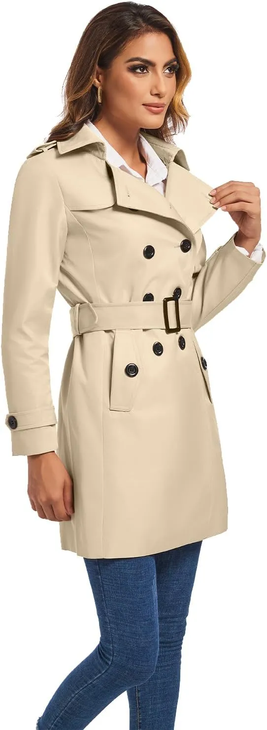 FARVALUE Women's Double Breasted Trench Coat Water Resistant Windbreaker Classic Belted Lapel Overcoat