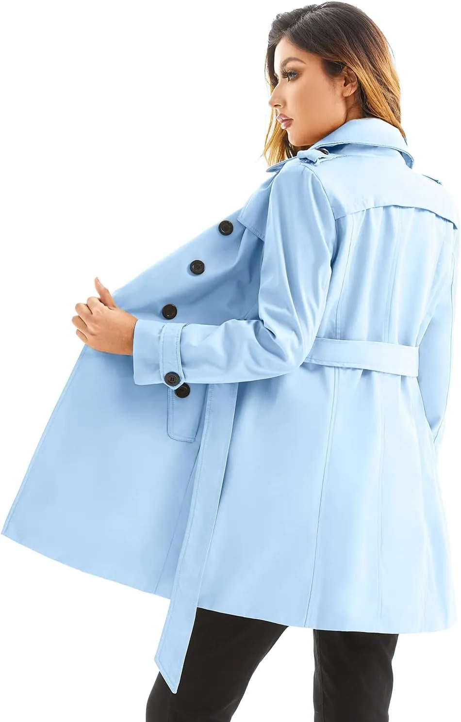 FARVALUE Women's Double Breasted Trench Coat Water Resistant Windbreaker Classic Belted Lapel Overcoat