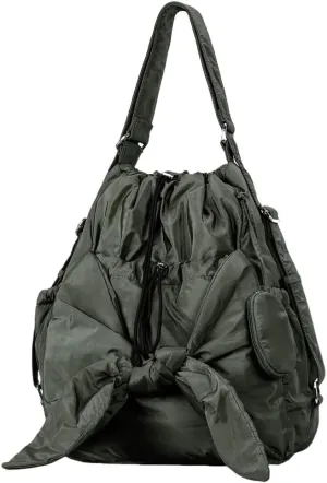 Fashionable Drawstring Bucket Bag Spacious Nylon Shoulder Handbag with Multiple Pockets Bowknot Backpack for Women